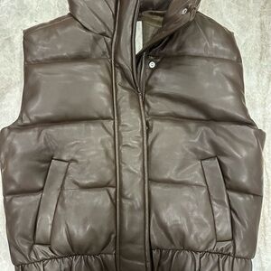 Abercrombie & Fitch Women's Brown Vegan Leather Puffer Vest